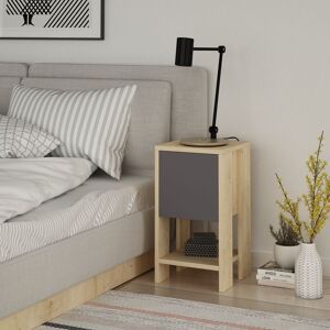 Decortie - Ema Modern Bedside Table Oak Anthracite Grey 30cm Width Bedroom Furniture - Oak - Anthracite Grey