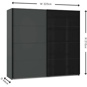 URBAN DECO Ernesto Black 2 Door Sliding Wardrobe, Bedroom Storage Furniture - black