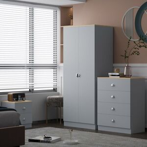 FWSTYLE Esher 2 Door Wardrobe Grey Bedroom Furniture Storage Cupboard Metal Cup Handles - Grey