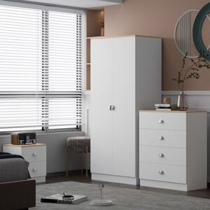 FWSTYLE Esher 2 Door Wardrobe White Bedroom Furniture Storage Cupboard Metal Cup Handles - White