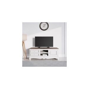 URBAN DECO Fleur French Style Mango Wood White Painted Plasma tv Cabinet,Entertainment Unit 50inch for Living Room - Light Distressed White Painted