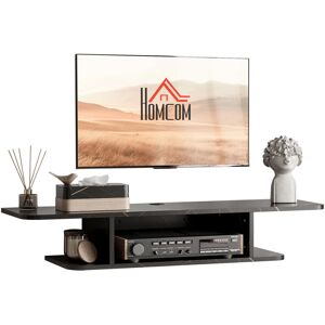 HOMCOM Floating TV Unit Stand Wall Mount Media Console with Storage Shelf Black - Black