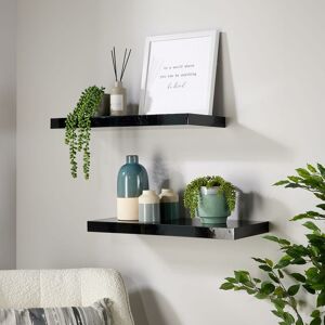 cloud Pair Floating Wall Mounted Storage Shelf Wooden 60cm cd Bookshelves Gloss Black - Black Gloss