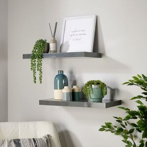 cloud Pair Floating Wall Mounted Storage Shelf Wooden 60cm cd Bookshelves Gloss Grey - Grey Gloss