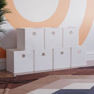 Home Discount - Foldable Storage Box Basket Cube Storage Bookcase Fabric Boxes, White-7-Baskets