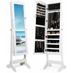 Costway - Free-Standing Jewelry Cabinet Lockable Jewelry Shelf w/ Angle Adjustable Mirror