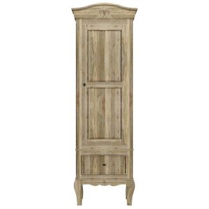 URBAN DECO French Style Rustic Mango Wood 1 Door Single Wardrobe, Bedroom Storage Furniture - grey