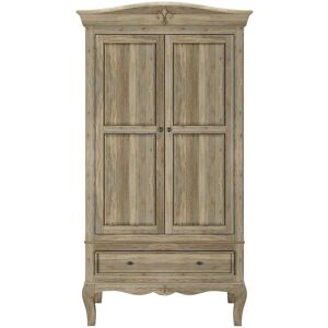 URBAN DECO French Style Rustic Mango Wood 2 Door Double Wardrobe, Bedroom Storage Furniture - grey