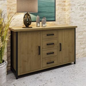 Fwstyle - Large 150cm Sideboard Solid Pine Industrial Metal Design. Ready Assembled. - Rustic Pine