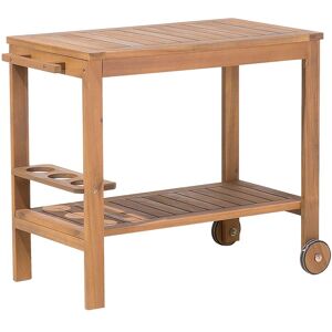 Beliani - Rustic Acacia Wood Garden Drinks Trolley on Wheels 74 x 83 cm Sassari - Light Wood