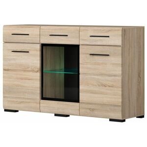 Impact Furniture - Glass Display Sideboard Unit Buffet Drawers led Lights 150cm Sonoma Oak Effect Fever - Sonoma Oak
