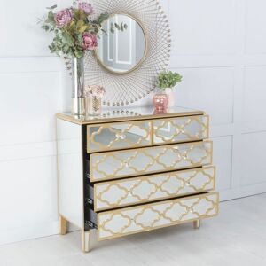 URBAN DECO Gold Trim Mirrored 3+2 Drawer Chest - silver