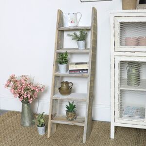 Melody Maison - Grey Rustic Wooden Ladder Shelf Unit - Grey