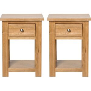 Hallowood Furniture Waverly Oak Side Table with Drawer and Shelf Set of 2, Wooden Bedside Table, Telephone Table, Plant Table, Bedside Lamp Table,