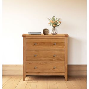 Hallowood Furniture - Hereford Oak Bedroom Chest of Drawers, 3 Drawer Storage Unit, Light Oak Wooden Storage Chest, Living Room, Hallway & Bedroom