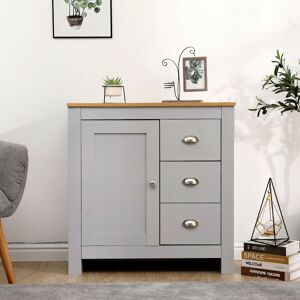 Furniture Hmd - Multi Storage Unit Free Standing Cabinet 1 Door 3 Drawer Sideboard Cupboard- Grey+Oak,79x35x81cm(WxDxH) - Grey