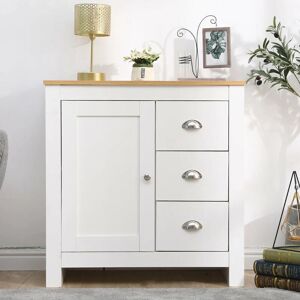 Furniture Hmd - Multi Storage Unit Free Standing Cabinet 1 Door 3 Drawer Sideboard Cupboard- White+Oak,79x35x81cm(WxDxH) - White