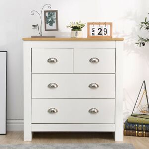 Furniture Hmd - Multi Wooden Storage Cabinet Drawer Chests,2+2 Drawers Sideboard Multi-Storage Unit,White+Oak,79x35x81cm(WxDxH) - White