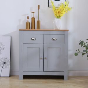 Wooden 2 Drawers 2 Doors Cabinet Chest of Drawers Storage Unit Sideboard,Grey+Oak,79x35x81cm(WxDxH) - Grey - Furniture Hmd