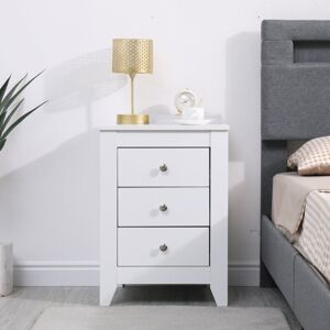 Furniture Hmd - Wooden White 3 Drawers Bedside Table,Nightstand with 3 Drawers,Bedroom Furniture,45x40x62cm(WxDxH) - White