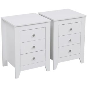 Wooden White Bedside Tables Set,Nightstand with 3 Drawers,Bedroom Furniture,45x40x62cm(WxDxH) - White - Furniture Hmd