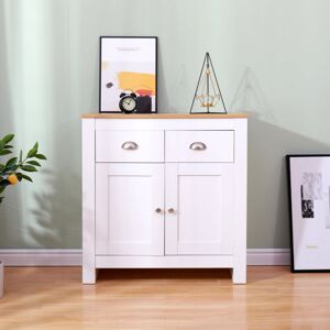 Wooden 2 Drawers 2 Doors Cabinet Chest of Drawers Storage Unit Sideboard,White+Oak,79x35x81cm(WxDxH) - White - Furniture Hmd