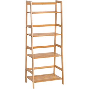 Homcom - 4-Tier Ladder Bookcase Utility Shelf diy Plant Stand Holder Bamboo - Natural wood finish