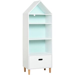 142x50cm Child's Rocket Bookshelf w/ 3 Shelves Drawer Wood Legs White - White, pink, blue - Homcom