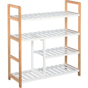 4-Tier Shoe Rack Simple Home Storage w/ Wood Frame Boot Compartment Home - Natural wood color - Homcom