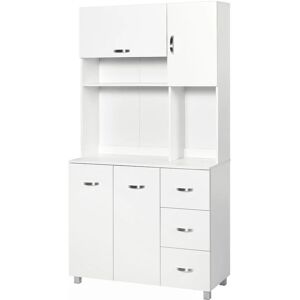 Homcom - Freestanding Kitchen Cupboard Storage Unit Drawers Handles Shelf - White