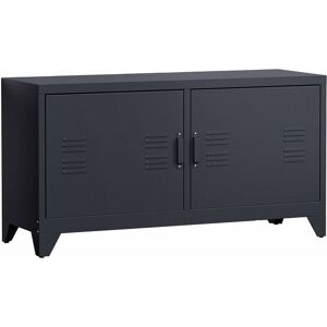 Industrial tv Cabinet Stand Media Center Steel Shelf Doors Storage Black - Black - Homcom