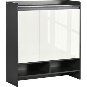 Modern Storage Cabinet with High Gloss White Doors for 24 Pairs of Shoes - Grey - Homcom