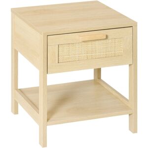 Nightstand Bedside Table End Table Storage Organizer w/ Drawer Shelf - Nature Wood - Homcom