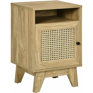 HOMCOM Nightstand, Rattan Bedside Table, Sofa Side Table w/ Cabinet, Shelf - Natural wood finish