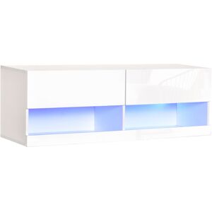 Homcom - Wall Mount tv Stand w/ led Lights Media Console with Storage & Cable Hole - White