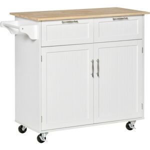 Homcom - Modern Rolling Storage Kitchen Island with Adjustable shelves-White - White