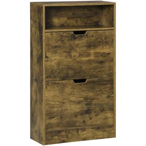 Rustic 2 Flip Door Shoe Cabinet with Adjustable Divider and Open Shelf - Rustic Brown - Homcom