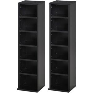 Set of 2 cd Media Display Shelf Unit Tower Rack Adjustable Black - Black - Homcom