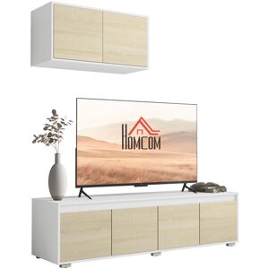 Homcom - tv Cabinet Set with Wall-Mounted Cupboard and Adjustable Shelves, Natural - Natural wood finish