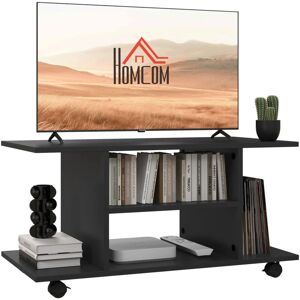 Homcom - Modern tv Cabinet Stand 3 Tier shelf Storage Shelves Table Wheels Black - Black