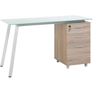 BELIANI Modern Computer Desk Home Office Study Glass Top Wooden Finish Montevideo - Light Wood