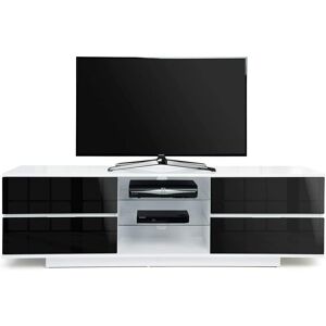 Homeology Avitus Gloss White with 4-Black Drawers 3-Shelf TV Stand