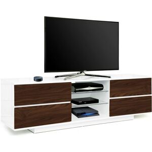 Avitus Gloss White 4-Walnut Drawers 3-Shelf tv Stand - Homeology