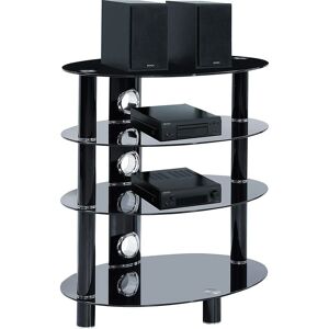 Haligon 4-Shelf Oval Premium Gloss Black Glass with Black Legs av Rack - Homeology