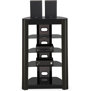 Zinnia 5-Tier Gloss Black Facia with Gloss Black Shelves Entertainment Media Audio Rack - Homeology