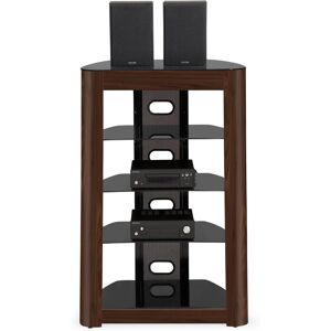 Zinnia 5-Tier Walnut Facia with Black Glass Shelves Entertainment Media Audio Rack Stand - Homeology