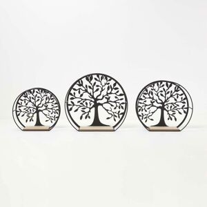 Set of 3 Tree of Life Round Floating Shelves - Black and Beige - Homescapes