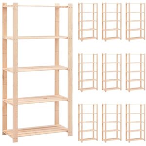 Hommoo 5-Tier Storage Racks 10 pcs 80x38x170 cm FSC Solid Pinewood 250 kg VD33922