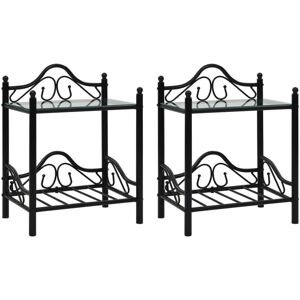 Hommoo - Bedside Tables 2pcs Steel and Tempered Glass 45x30.5x60cm Black VD12652