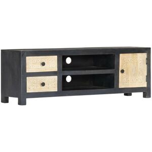 Hand Carved tv Cabinet Grey 120x30x40 cm Solid Mango Wood VD23809 - Hommoo